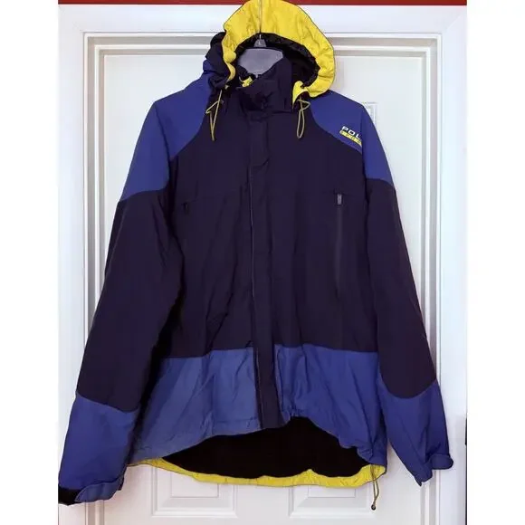 Polo Sport Ralph Lauren Mens XXL Colorblock Ski Jacket Blue Yellow Vintage 90s